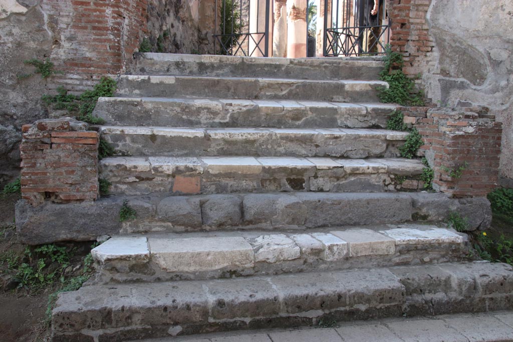 HGW24 Pompeii. Villa of Diomedes. October 2023. Detail of entrance steps. Photo courtesy of Klaus Heese.