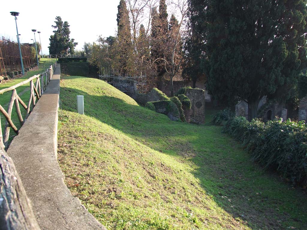 HGE12 Pompeii. December 2006. Looking south and down from path above, towards the north wall of the mosaic fountain.