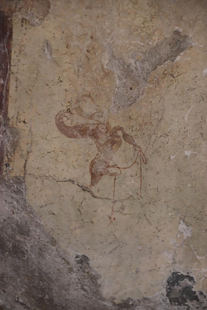 Villa San Marco, Stabiae, October 2022. 
Room 12, detail of painted swan from wall on east (right) side of doorway into room 14.
Photo courtesy of Klaus Heese.

