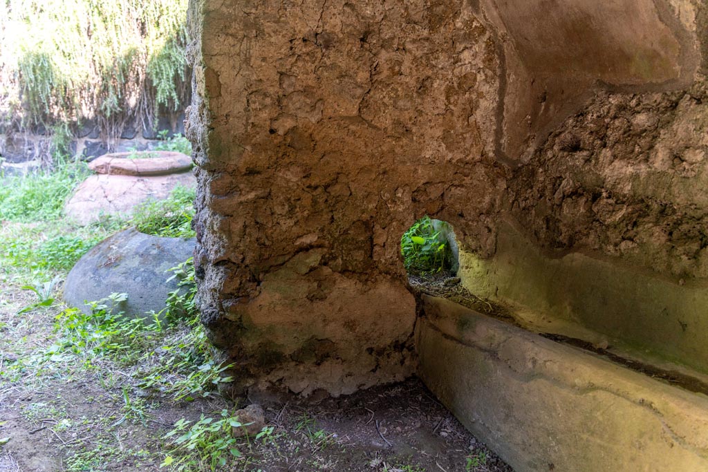 Villa of Mysteries, Pompeii. October 2023. Room 50, looking north to doorway to wine cellar. Photo courtesy of Johannes Eber.
