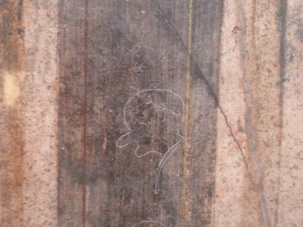 Villa of Mysteries, Pompeii. September 2015. Room 64, north wall of atrium, detail of sketch and graffiti above.

