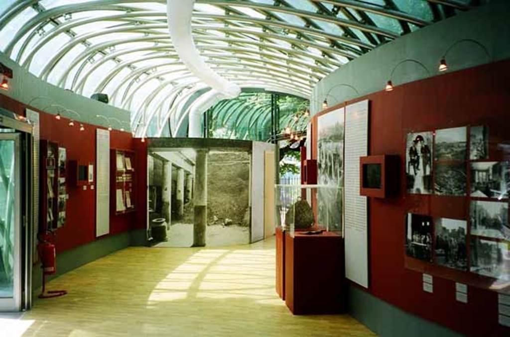 Piazza Anfiteatro. June 2010. Inside new exhibition building. Display of archive photographs. Photo courtesy of Rick Bauer.