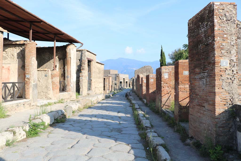Via Consolare, east side, Pompeii. March 2019. Looking south-east on Via Consolare towards entrances, with VI.1.7, in centre.
Foto Taylor Lauritsen, ERC Grant 681269 DÉCOR.


