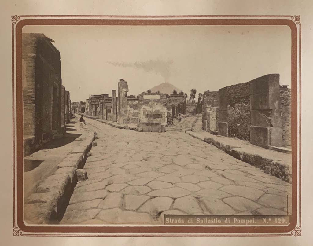 Via Consolare, Pompeii (also known as Strada di Sallustio on the photo). From an album by Roberto Rive, dated 1868. 
Looking north to junction with Vicolo di Narciso (on right). Photo courtesy of Rick Bauer.
