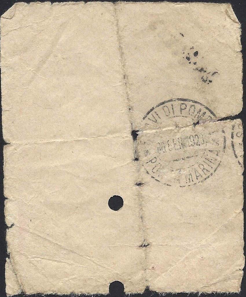 Pompeii, reverse side of ticket dated 30th January 1923, with Porta Marina stamp on rear. 
Photo courtesy of Rick Bauer.
