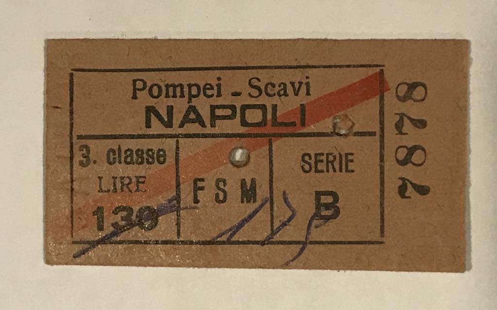 Pompeii. Train ticket from 1958. Photo courtesy of Rick Bauer.