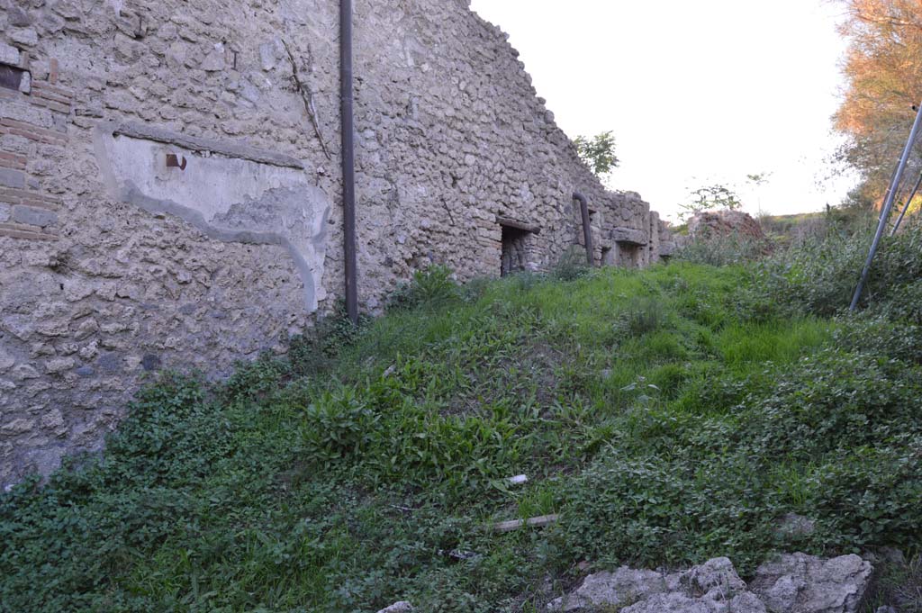 Unnamed vicolo between III.4 and III.5. October 2017. Looking towards west wall of unnamed vicolo, exterior wall of garden of III.4.3. 
Foto Taylor Lauritsen, ERC Grant 681269 DÉCOR.
