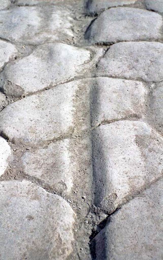 Via della Fortuna, Pompeii. October 2001. Detail of ruts in the roadway.  Photo courtesy of Peter Woods.

