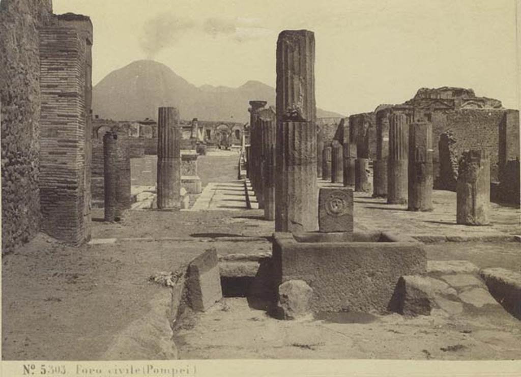 Via delle Scuole between VIII.2 and VIII.3. 19th century postcard. Looking north to the Forum. Photo courtesy of Rick Bauer.