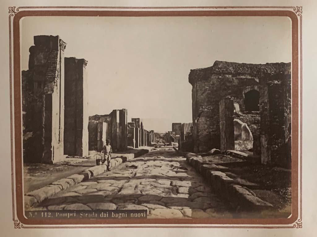 Via delle Terme, Pompeii. From an album by Roberto Rive, dated 1868. 
Looking east from near VI.6.1, on left, with VII.6 ion the right. Photo courtesy of Rick Bauer.

