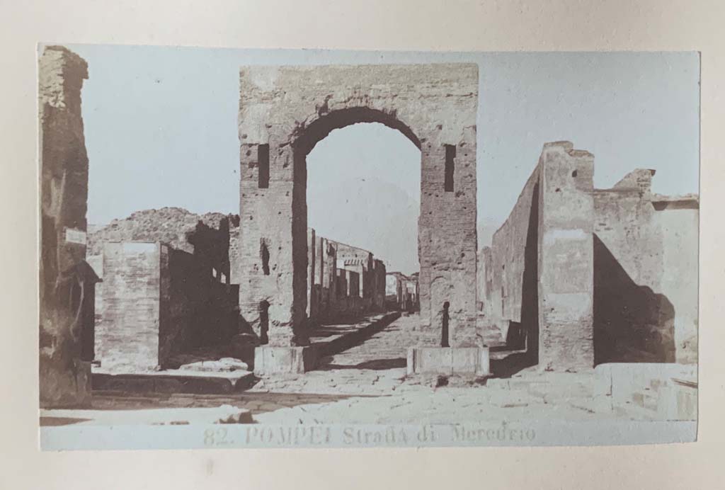 Via Mercurio, Pompeii. From an Album dated 1882. Looking north through the Arch at south end of Via Mercurio. 
Photo courtesy of Rick Bauer.
