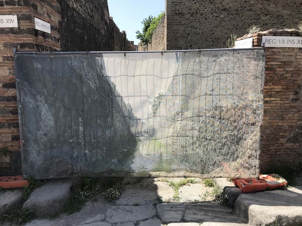 Vicolo degli Scheletri between VII.14 and VII.11. April 2019. Looking west. 
Photo courtesy of Rick Bauer.
