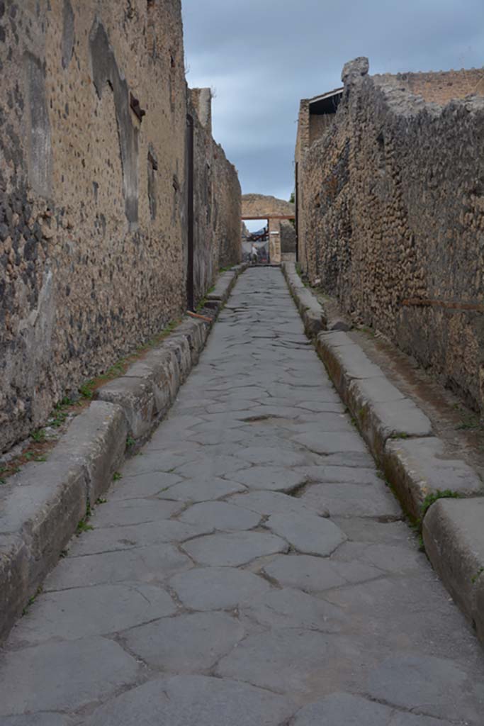 Vicolo del Citarista, west side, Pompeii. October 2019. 
Looking north from junction with Vicolo del Menandro.   
Foto Tobias Busen, ERC Grant 681269 DÉCOR.
