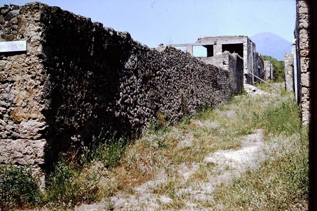 Vicolo della Nave Europa, Pompeii, west side. 1964. 
Looking north towards I.11.9 from junction with Via di Castricio. Photo by Stanley A. Jashemski.
Source: The Wilhelmina and Stanley A. Jashemski archive in the University of Maryland Library, Special Collections (See collection page) and made available under the Creative Commons Attribution-Non Commercial License v.4. See Licence and use details.
J64f1543

