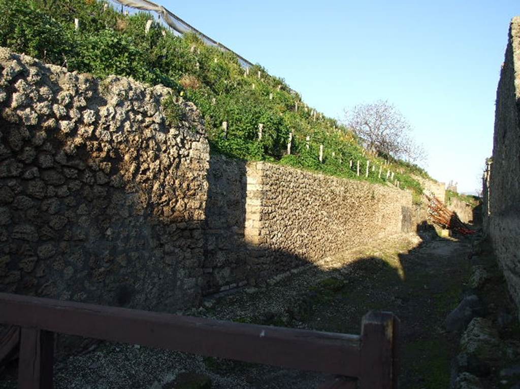 Vicolo delle Nozze d’Argento. South wall of V.6. Looking east from Via del Vesuvio. December 2006.