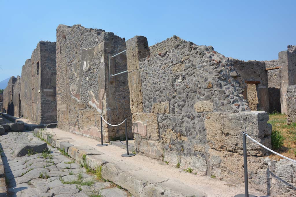 Vicolo di Tesmo, Pompeii. July 2017. Looking north along east side, towards entrance doorway of IX.6.5, in centre.
Foto Annette Haug, ERC Grant 681269 DÉCOR.
