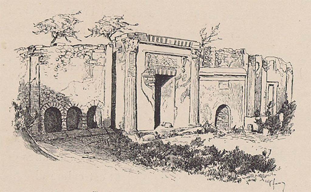 Pompeii FP3 left, FP4, FP5 and FP6. 1899 drawing of tombs.
See Gusman P., 1899. Pompei: La Ville, Les Moeurs, Les Arts. Paris: Société francaise d'éditions d'art, p. 41.
