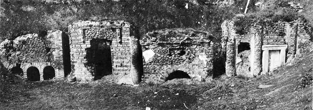 FP3 Pompeii left, FP4, FP5 and FP6 before reburial. Old undated photo. Two tombs were found in 1886 and a further four in the following year.