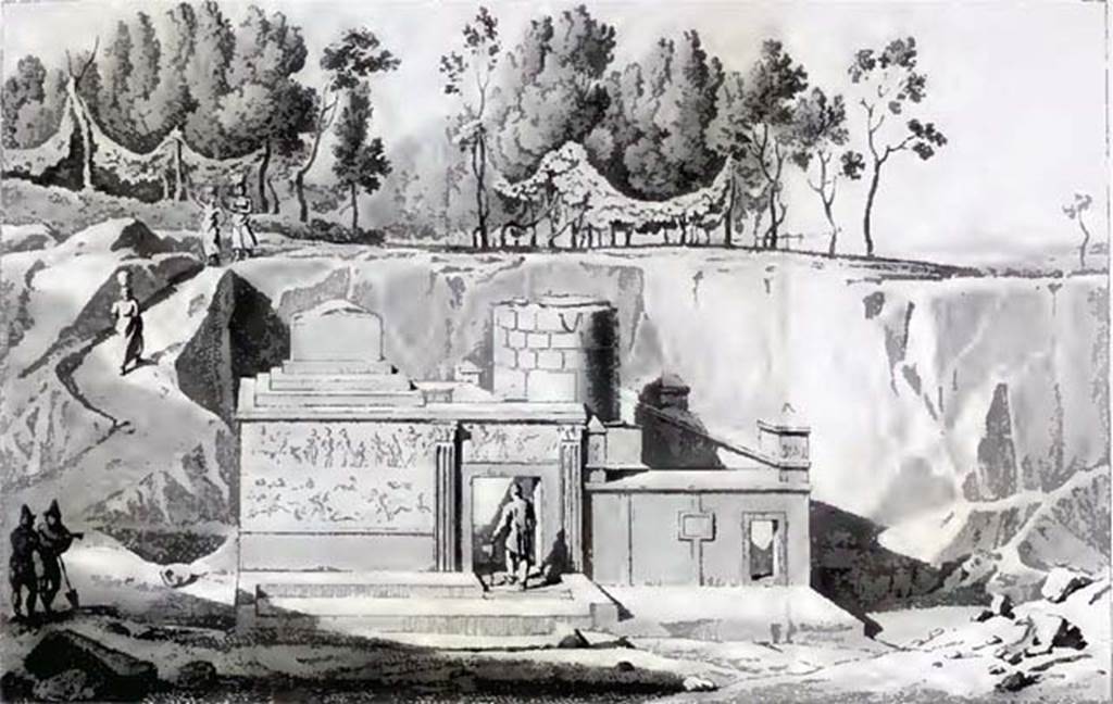 HGW18 Pompeii. 1813 drawing of HGW17 (left) and HGW18 (right). See Millin A., 1813. Description des Tombeaux de Pompei. Naples: L’Imprimerie Royale.  (Tav II).