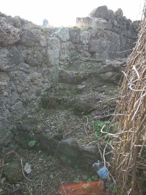 T12 Pompeii. December 2007. Looking east through eastern doorway of remaining upper room, from interior of Tower XII.  Tower XI is visible along the top of the walls. 



