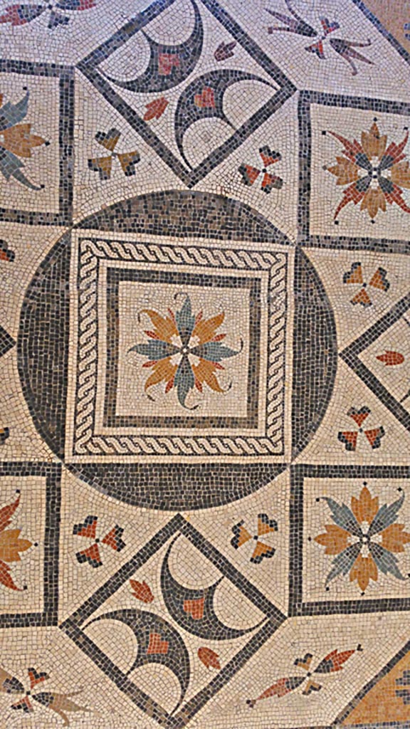 Villa Urbana, Varano, Stabiae. July 2019.
Detail of central emblema. Photo courtesy of Giuseppe Ciaramella.
