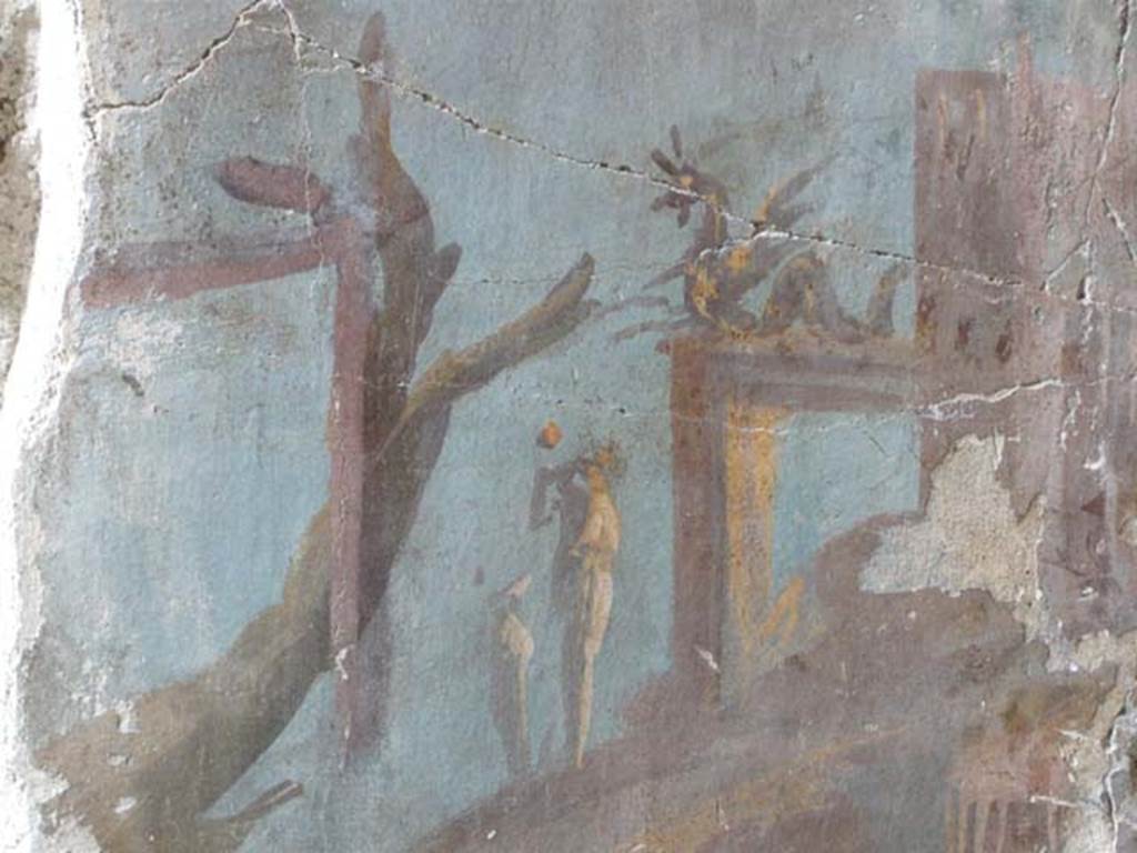Oplontis, May 2010. Room 11, south exterior wall with details of painted decoration. Photo courtesy of Buzz Ferebee.