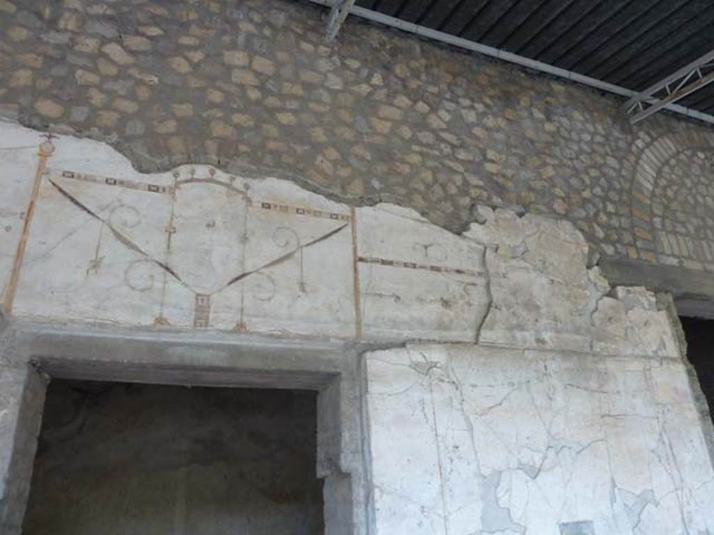 Oplontis, September 2015. Portico 60, painted upper west wall on north side and upper wall of room 72.