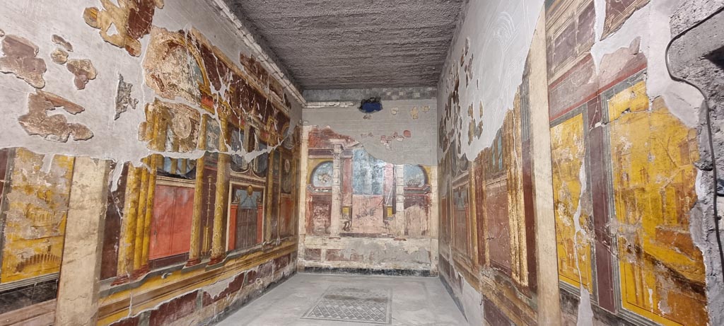 Oplontis Villa of Poppea, October 2020. Room 15, looking north along east wall. Photo courtesy of Klaus Heese.