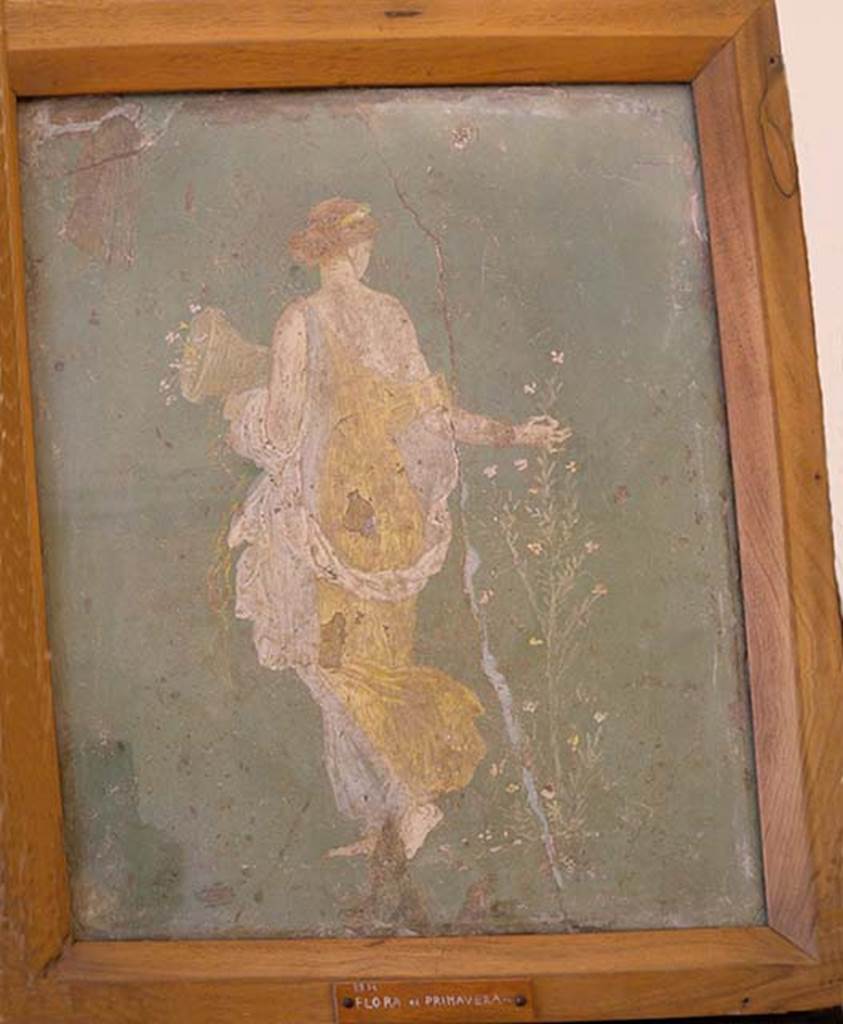 Stabiae, Villa Arianna, found 25th July 1759. Room W.26. Wall painting of Flora cd Primavera.
Now in Naples Archaeological Museum. Inventory number 8834.
