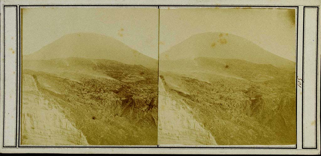 Vesuvius Eruption, 1859. Stereoview by Alphonse Bernoud, depicting the eruption at Vesuvius of 1859. 
Inscribed with title and date in ink.
© Victoria and Albert Museum, London, inventory number E.1465-1992.
