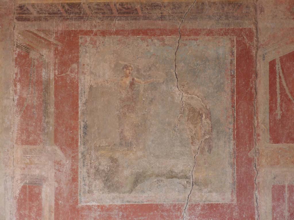 I.10.4 Pompeii. May 2006. Room 15, east wall. Wall painting of Andromeda liberated by Perseus.
See Bragantini, de Vos, Badoni, 1981. Pitture e Pavimenti di Pompei, Parte 1. Rome: ICCD. (p.121).
See Ling, R, La Casa del Menandro, in Menander, La Casa del Menandro di Pompei. Edited by G. Stefani. Milan: Electa, 2003 (p. 38). 
